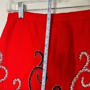 Red Embroidered Paisley Boho Maxi Skirt Small Peasant Maximalist thumbnail 7