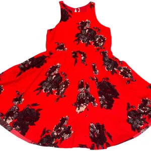 Free People Red Floral Flutterby Sleeveless Pleated Swing Dress 12 thumbnail 5