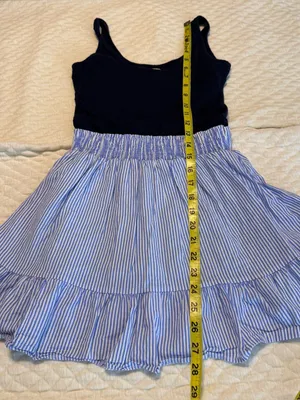 Y2K Abercrombie & Fitch Mini Babydoll Dress Smocked Waist Sz Small Navy Stripes thumbnail 9