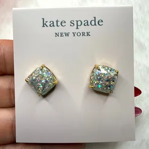 KATE SPADE New York Gold Plated Opal Glitter Small Squared Stud Earrings thumbnail 1