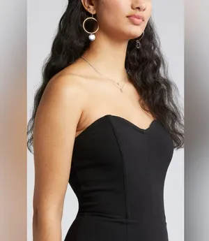 Black Strapless Wide Leg Jumpsuit Women's Size XS Open Edit thumbnail 4