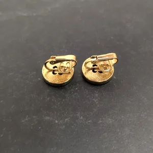 Vintage Clip On Earrings Turquoise Tone & Gold Tone Button Design - Whimsical thumbnail 5