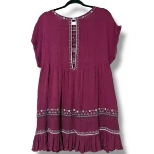 Free People Women’s Size S Sunrise Wanderer Mini Boho Embroidered Dress Plum thumbnail 5