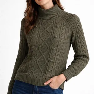 NWT J. Crew Olive Mockneck Cable Knit Sweater Wool Blend Sz Medium thumbnail 1