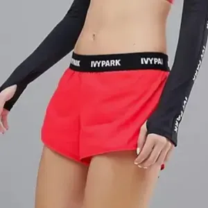Ivy Park Women's Medium Red Active‎ Logo Taped Mesh Lined Woven Running Shorts thumbnail 1