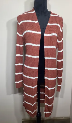 Doe & Rae Burnt Orange And White Striped Long Cardigan Size Medium thumbnail 1