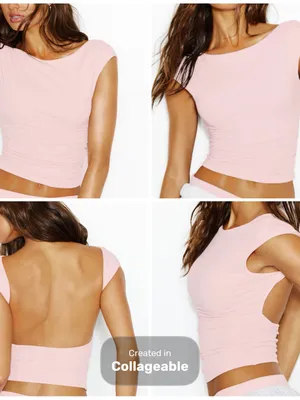 Garage SuperSoft Ruched Back Top Small Light Pink, Open Back Cap/Short Sleeve thumbnail 3