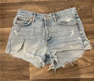 Agolde Distressed Light Blue Denim Shorts Size 26 Button Fly thumbnail 1
