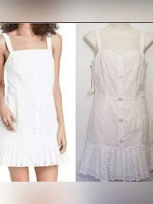 Alexis White Eyelet Button-Front Mini Dress with Ruffle Hem thumbnail 2