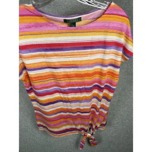 Lauren Ralph Lauren Small Womens Top Striped Southwest Tie Boho‎ Cap Sleeve thumbnail 7