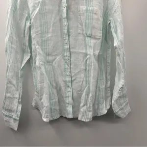 Garnet Hill Linen Light Blue & White Striped Long Sleeve Button Down Top‎ 8 NEW thumbnail 3