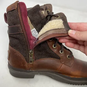 UGG Kesey Brown Leather Felt Lace Up Zip Buckle Harness Boots 6 thumbnail 6