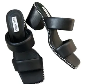 EUC Steve Madden Harper Heeled Studded Sandals Black Silver Size 9.5 thumbnail 1