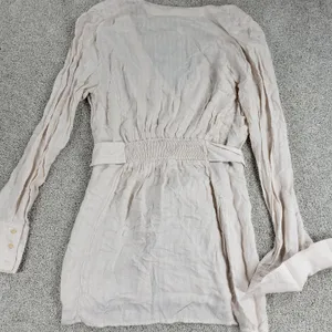 Free People Womens Belted‎ Top Medium Cream Solid Button Down Long Sleeve Blouse thumbnail 13