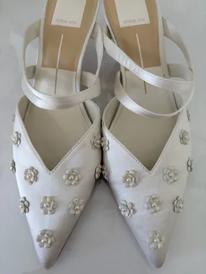 DV by Dolce Vita Kenton Ivory Floral Pearl Pointed Toe Mule Heels Size 8 Coquette Bridal $135 thumbnail 4