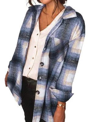 Casual Blue Plaid Button thumbnail 2