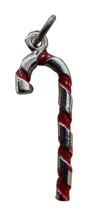 Vintage Candy‎ Cane Charm Red Silver Enamel Magnetic Holiday Christmas Pendant thumbnail 1