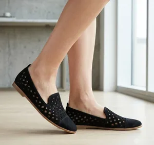 Franco Sarto black leather laser cut upper slip on almond toe flats boho size 9 thumbnail 1
