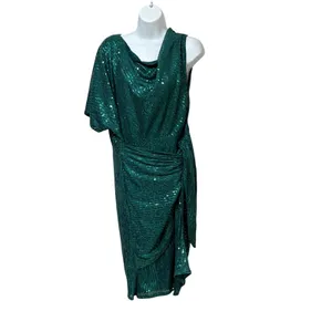 Grace Karin Womens Emerald Green Sequin One Shoulder Wrap Cocktail Dress XL NEW thumbnail 5