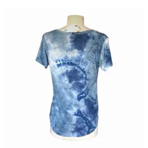 Blue Tie Dye Scoop Neck Tee Soft Stretch Casual Boho Women’s Small thumbnail 6