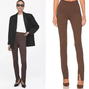 Anine Bing Max Chocolate Brown Pants Slit Hem Trousers Size 34 11 1/2" thumbnail 2