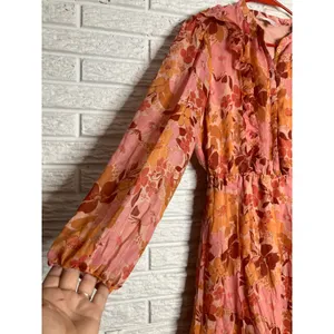 LC Lauren Conrad Floral Mini Dress Womens Large Pink Orange Excellent Ruffle thumbnail 4