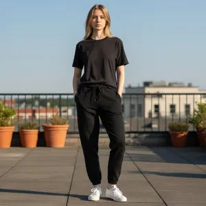 House of Mae Black Textured Waffle Knit Joggers Everyday Lounge Pants Large NEW thumbnail 2