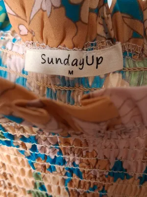 SundayUp Floral Smocked Maxi Dress in Peach & Teal size M fall wedding guest thumbnail 2