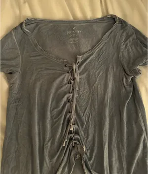 American Eagle light blue lace up top soft and sexy thumbnail 2