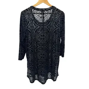 Ariat Black Burnout Velvet Sheer‎ Tunic Top Women's M Boho Western Long Sleeve thumbnail 6