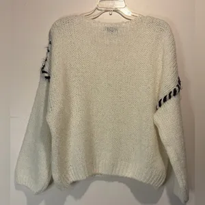 Made in Italy- Vintage Cream Knit Boxy Sweater Shoelace Shoulder Detail Size S/M thumbnail 2
