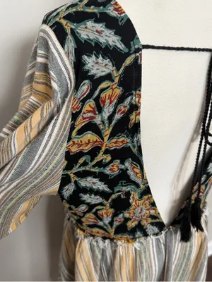 Free People Under The Sun Tunic Dress Mixed Print Floral Striped Boho Festival thumbnail 8