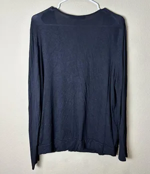LOFT BLack Wrap Front Super SOft Long Sleeve T Shirt Top w Waist Band Size Large thumbnail 6