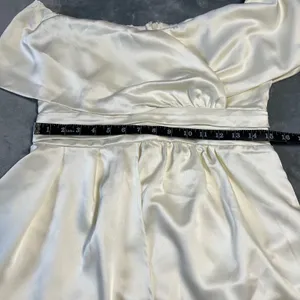 NEW Lulus Always Celebrating Ivory Satin Off-the-Shoulder Mini Dress Size L thumbnail 12