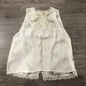 Free People Lace Top Cream Boho Chic Bohemian Tank Blouse Large thumbnail 4