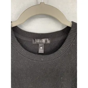 Aqua Lounge Womens Ribbed Long Sleeve Lettuce Edge Top Black S thumbnail 4
