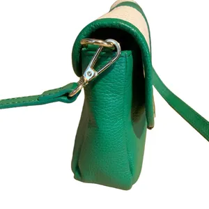 Divina Firenze Emerald Green Leather And Cream Rattan Crossbody Bag thumbnail 7