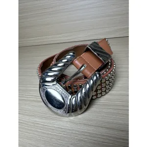 Vintage Statement Belt Womens A. Taylor Tan Silver Buckle Medium Studded‎ thumbnail 7