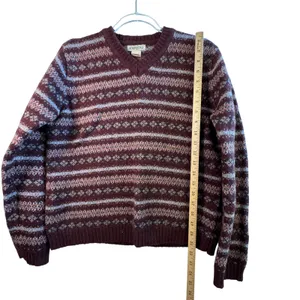 Aeropostale Vintage Wool Sweater Fair Isle V-Neck Burgundy Striped Mens Medium M thumbnail 6
