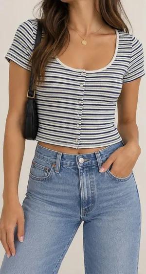 Levi’s Striped Ribbed Button Front Top Medium Y2K Baby Tee thumbnail 1