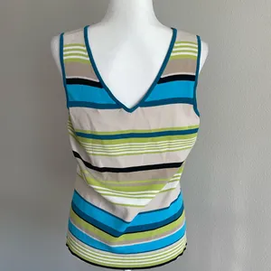 Valerie Stevens Striped V-Neck Sleeveless Top Size XL thumbnail 4
