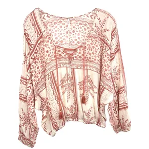 Free People Medium Tunic Top Blouse Floral Print Lace Up Bohemian Boho‎ 1254 thumbnail 2