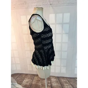 A’Reve Black Ivory Lace Crochet Trim Scoop Neck Peplum Tank Top Size Small thumbnail 4