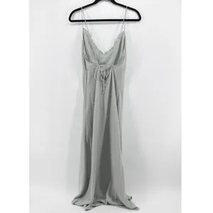 Abercrombie & Fitch Ruffle Slip Maxi Dress‎ Large Tall Sage Green Tie Back Slit thumbnail 8