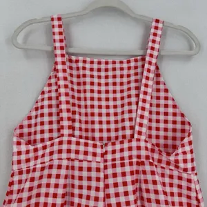 Red Pink Gingham Wide Leg Overall Jumpsuit Women L Button Hem Cottagecore Picnic thumbnail 4