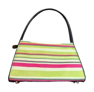 Colorful Striped Handbag With Black Handles & Zip Closure thumbnail 1