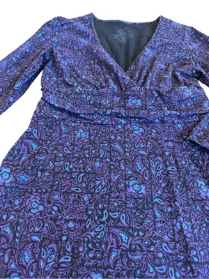 Patagonia Purple Blue Paisley Floral Dress Long Sleeve V Neck Fit Medium Women's thumbnail 4