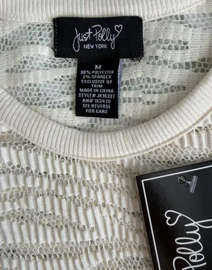 Just Polly NWT Sz M Cream Sheer Lace Top Textured Zebra Print Long Sleeve Crewneck thumbnail 4