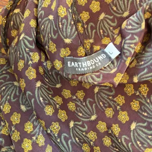 Earthbound Trading Co Dress Large Burgundy Floral Midi Hippie Boho Granola thumbnail 6