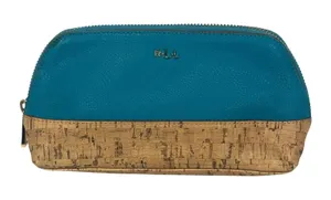 Lauren Ralph Lauren Teal Cork Cosmetic Bag Makeup Pouch Zippered‎ Organizer thumbnail 1